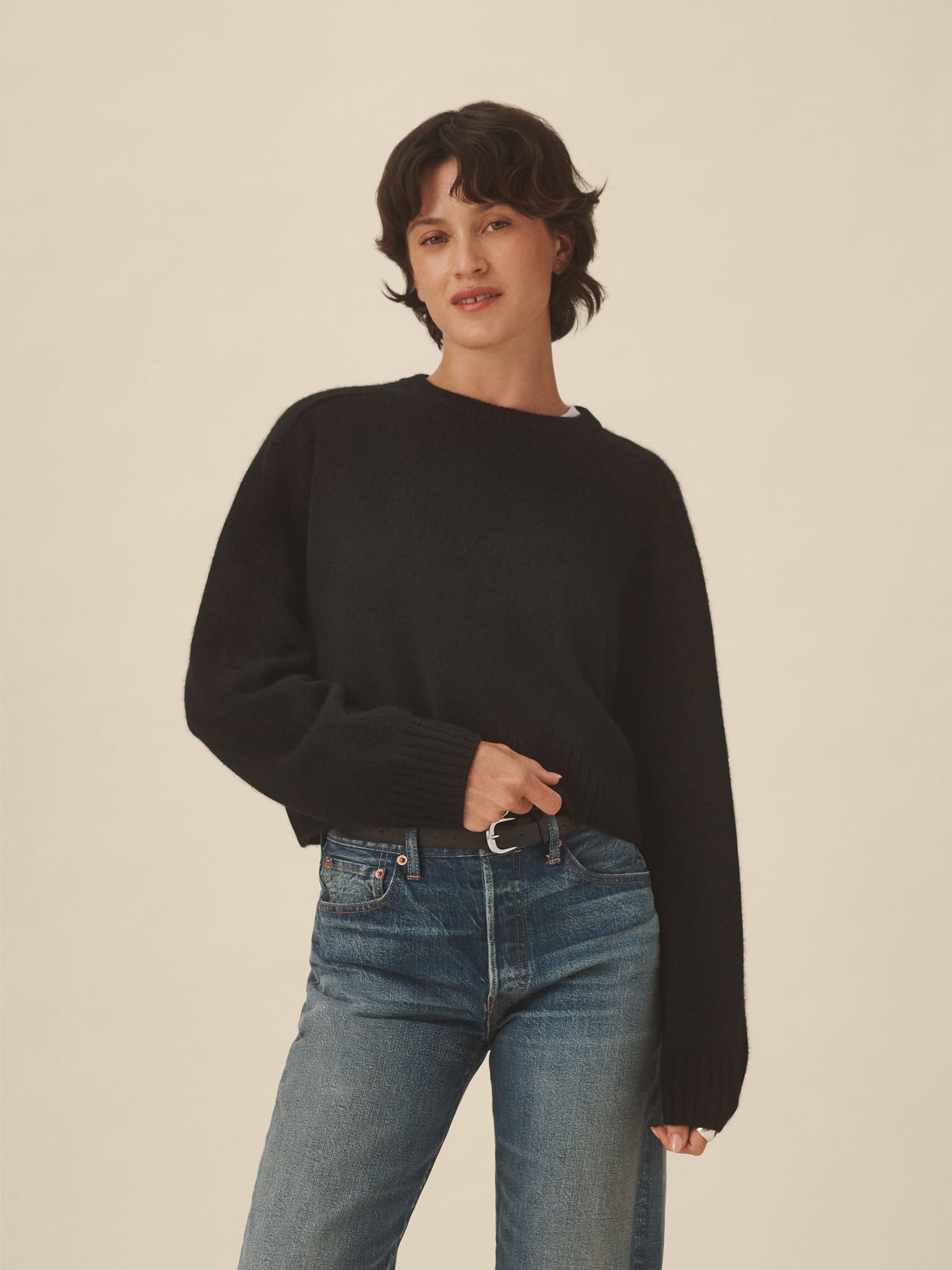 Black California Cashmere Classic Crew