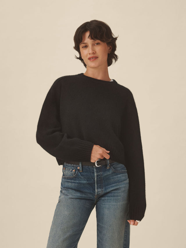 Black California Cashmere Classic Crew