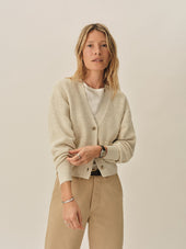 Marled Sand Seafarer Cotton Cropped Cardigan