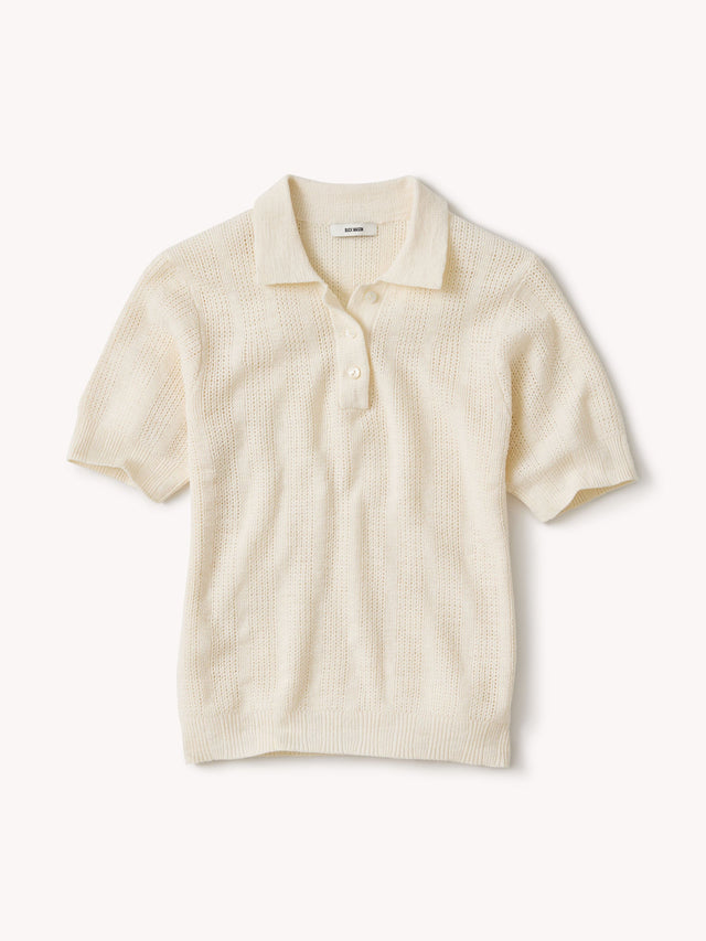 Soft White Seacoast Linen Jacquard Polo
