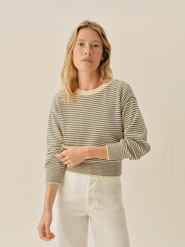 Navy / Natural Stripe Seaside Stripe Cotton Crew