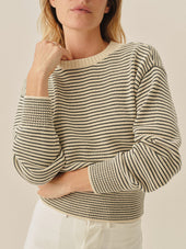 Navy / Natural Stripe Seaside Stripe Cotton Crew