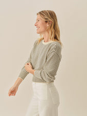 Navy / Natural Stripe Seaside Stripe Cotton Crew