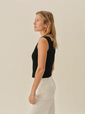 Coastal Linen Pointelle Button Down Tank