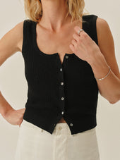 Coastal Linen Pointelle Button Down Tank