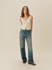 Coastal Linen Pointelle Button Down Tank
