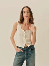 Coastal Linen Pointelle Button Down Tank
