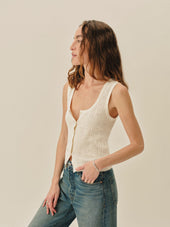 Coastal Linen Pointelle Button Down Tank