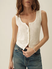 Coastal Linen Pointelle Button Down Tank