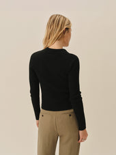 Black Coastal Linen Rib Collared Cardigan