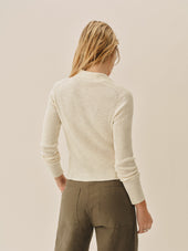 Soft White Coastal Linen Rib Collared Cardigan