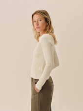 Soft White Coastal Linen Rib Collared Cardigan
