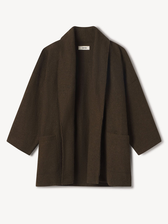Marled River Rock Felted Wool Wrap Coat
