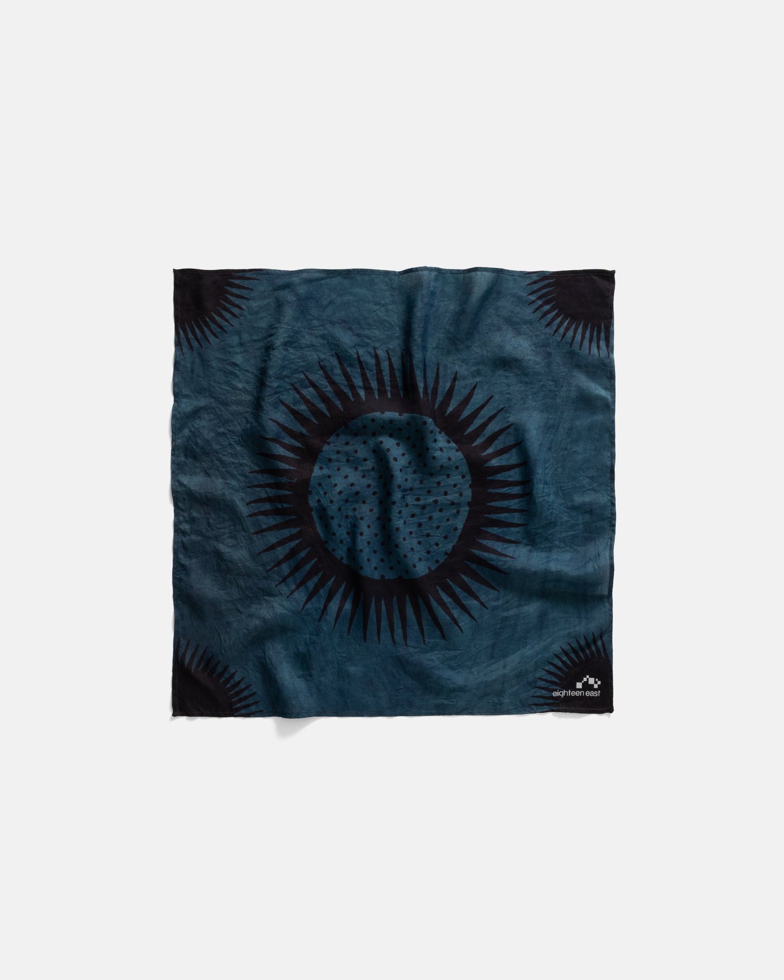 Solaro Hand Block Printed Bandana Natural Indigo Natural Iron Dyed Cotton Silk Plain Weave