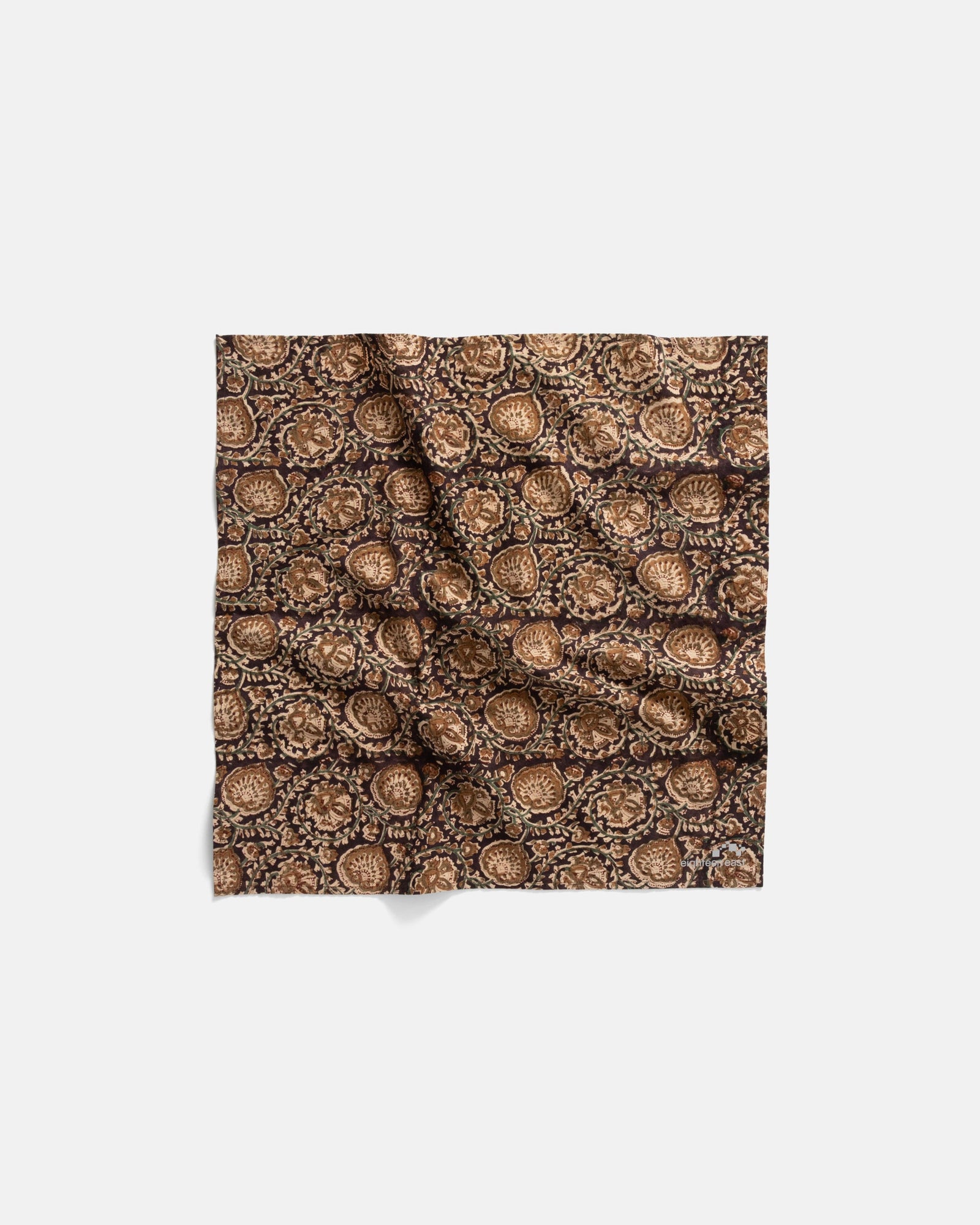 Bagru Hand Block Printed Bandana Black Khaki Moss Cotton Broadcloth