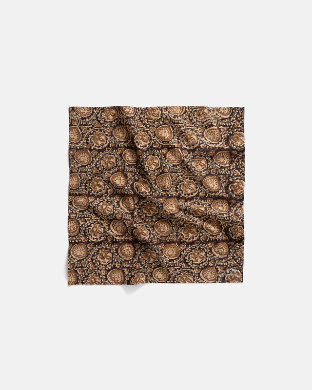 BAGRU HAND BLOCK-PRINTED BANDANA - BLACK / KHAKI / MOSS / ECRU COTTON BROADCLOTH