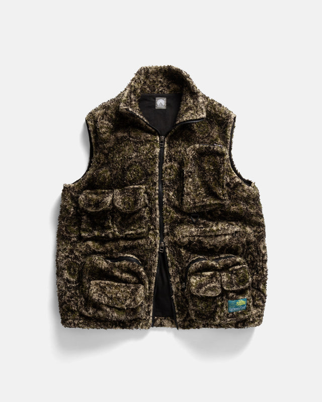 BANKS UTILITY FLEECE VEST- BLACK / ECRU / AGED OLIVE BLOCK PRINTED ORGANIC ORGANIC COTTON SHERPA
