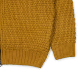 High Collar Zippered Cardigan In Sunflower Gold Popcorn Stitch Wool