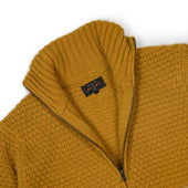 High Collar Zippered Cardigan In Sunflower Gold Popcorn Stitch Wool