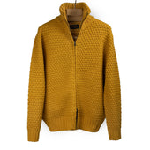 High collar zippered cardigan in sunflower gold popcorn stitch wool