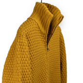 High Collar Zippered Cardigan In Sunflower Gold Popcorn Stitch Wool
