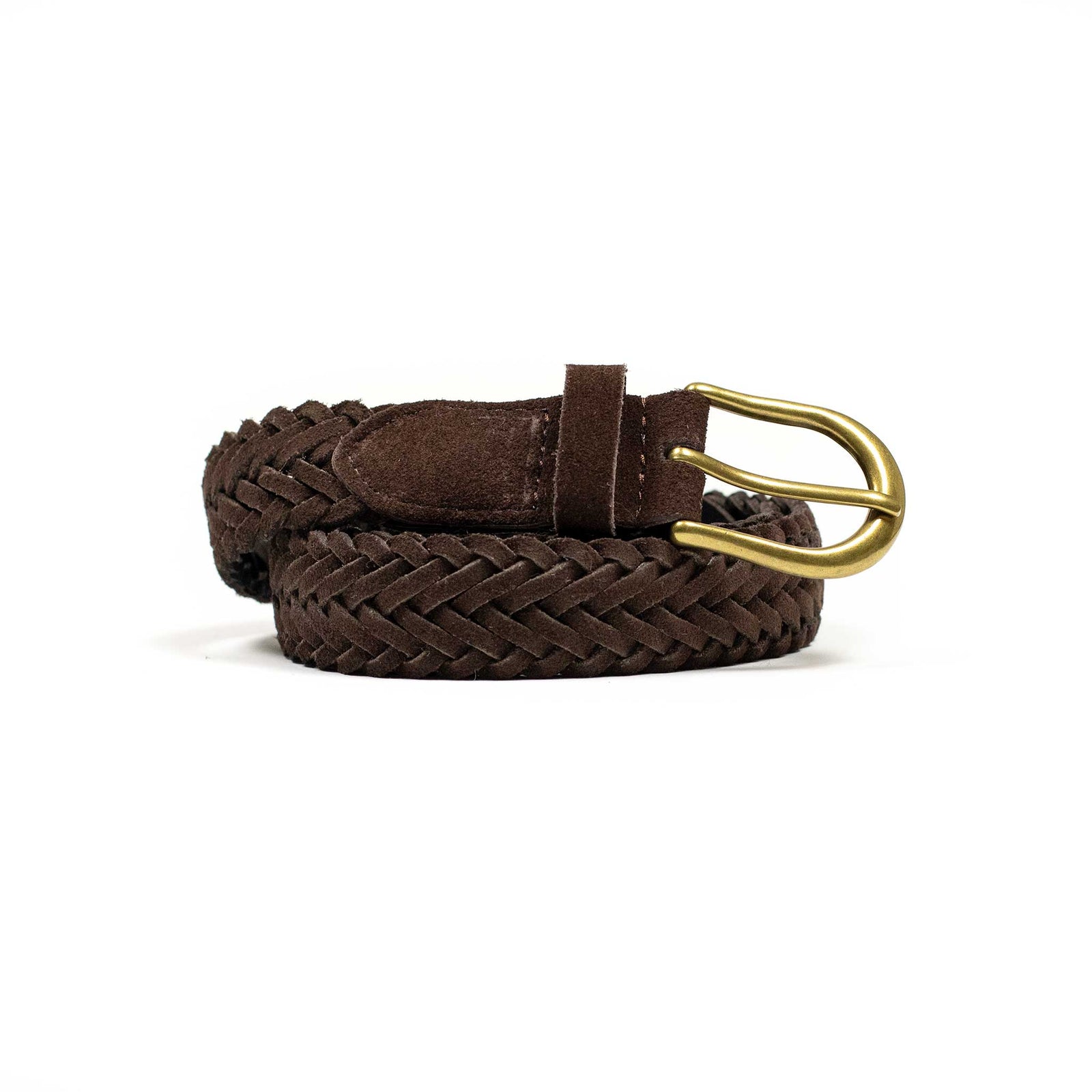 Woven Belt In Dark Brown Suede