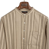 Band Collar Popover In Beige And Brown Striped Cotton