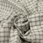 Button Down Shirt In Beige And Green Check Cotton And Linen Seersucker