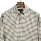 Button Down Shirt In Beige And Green Check Cotton And Linen Seersucker