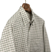 Button Down Shirt In Beige And Green Check Cotton And Linen Seersucker