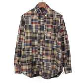 Button down shirt in plaid patchwork cotton madras