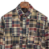 Button Down Shirt In Plaid Patchwork Cotton Madras