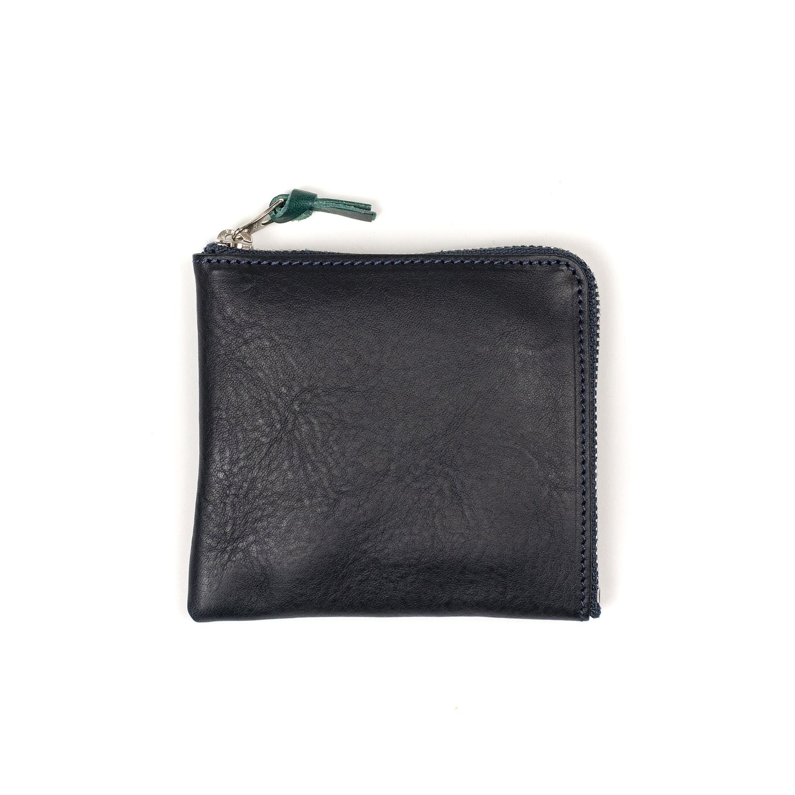Double Zip Wallet In And Petrol Colored Leather