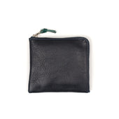 Double zip wallet in navy and petrol colored leather