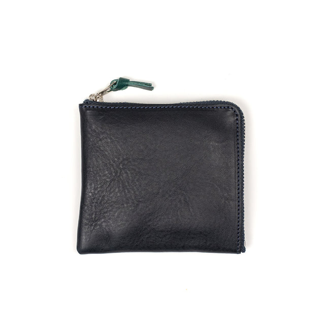Double zip wallet in navy and petrol colored leather
