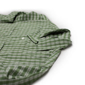 Open Collar Shirt In Green Check Indian Madras Cotton