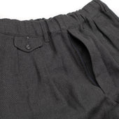 Pleated Easy Pants In Dark Grey Linen And Cotton Basketweave Canvas