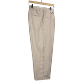 Pleated easy pants in off white linen and cotton basketweave canvas