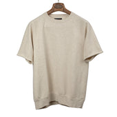 Short sleeve cut-off sweatshirt in oatmeal cotton terrycloth