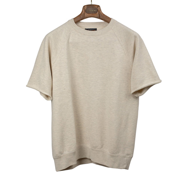 Short sleeve cut-off sweatshirt in oatmeal cotton terrycloth