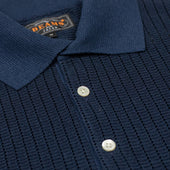 Short Sleeve Knit Polo In Blue Japanese Paper And Poly