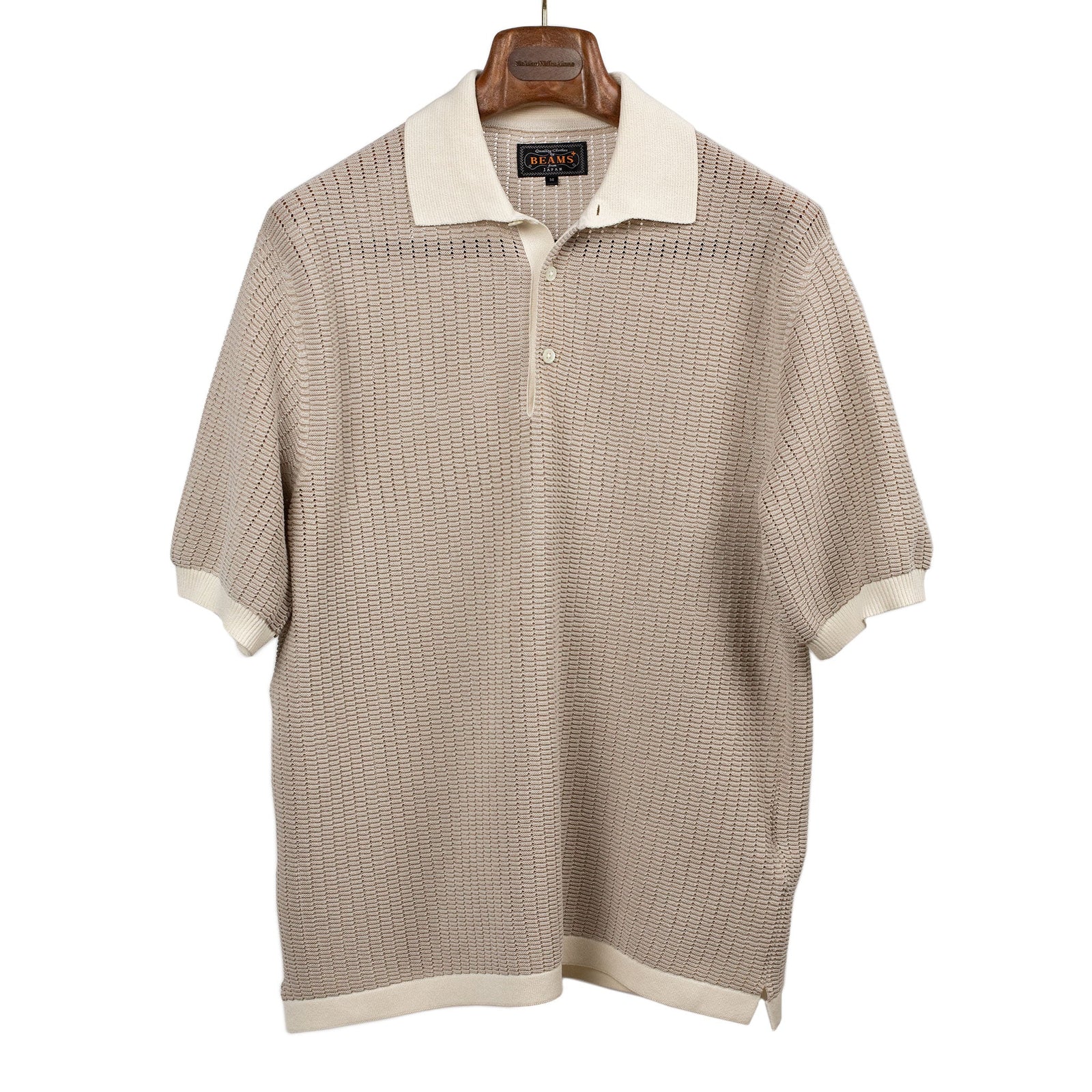 Short Sleeve Knit Polo In Off White Japanese Paper And Poly