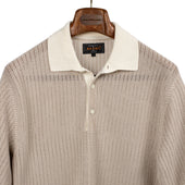 Short Sleeve Knit Polo In Off White Japanese Paper And Poly
