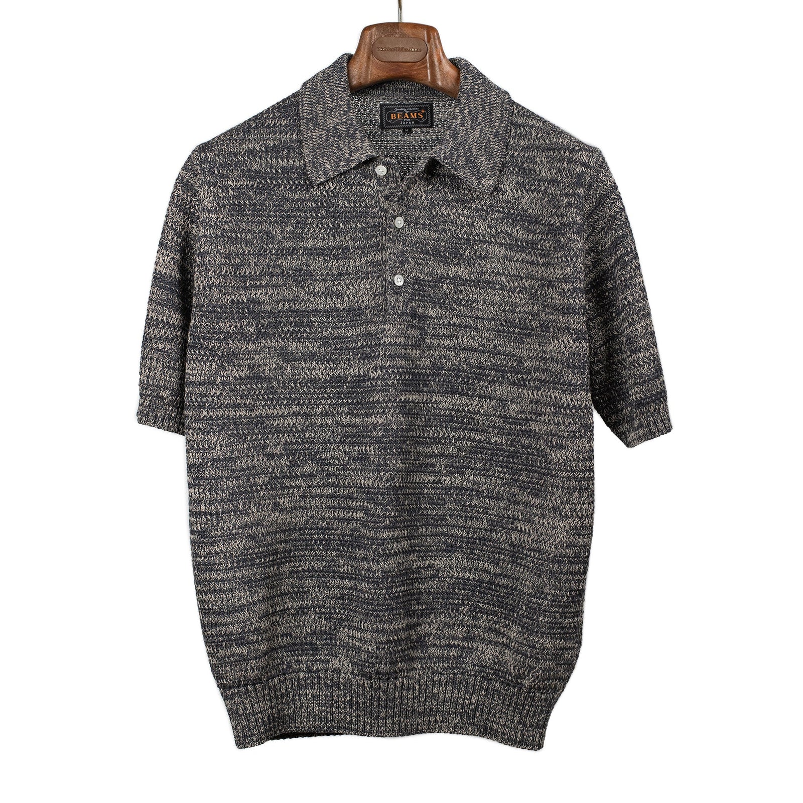Short Sleeve Polo In Grey Melange Chunky Knit Cotton