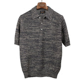 Short sleeve polo in grey melange chunky knit cotton