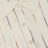 Knit Short Sleeve Polo In Off White Kasuri Stripe