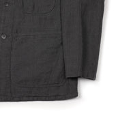 Mil Chore Coat In Dark Grey Linen And Cotton Basketweave Canvas