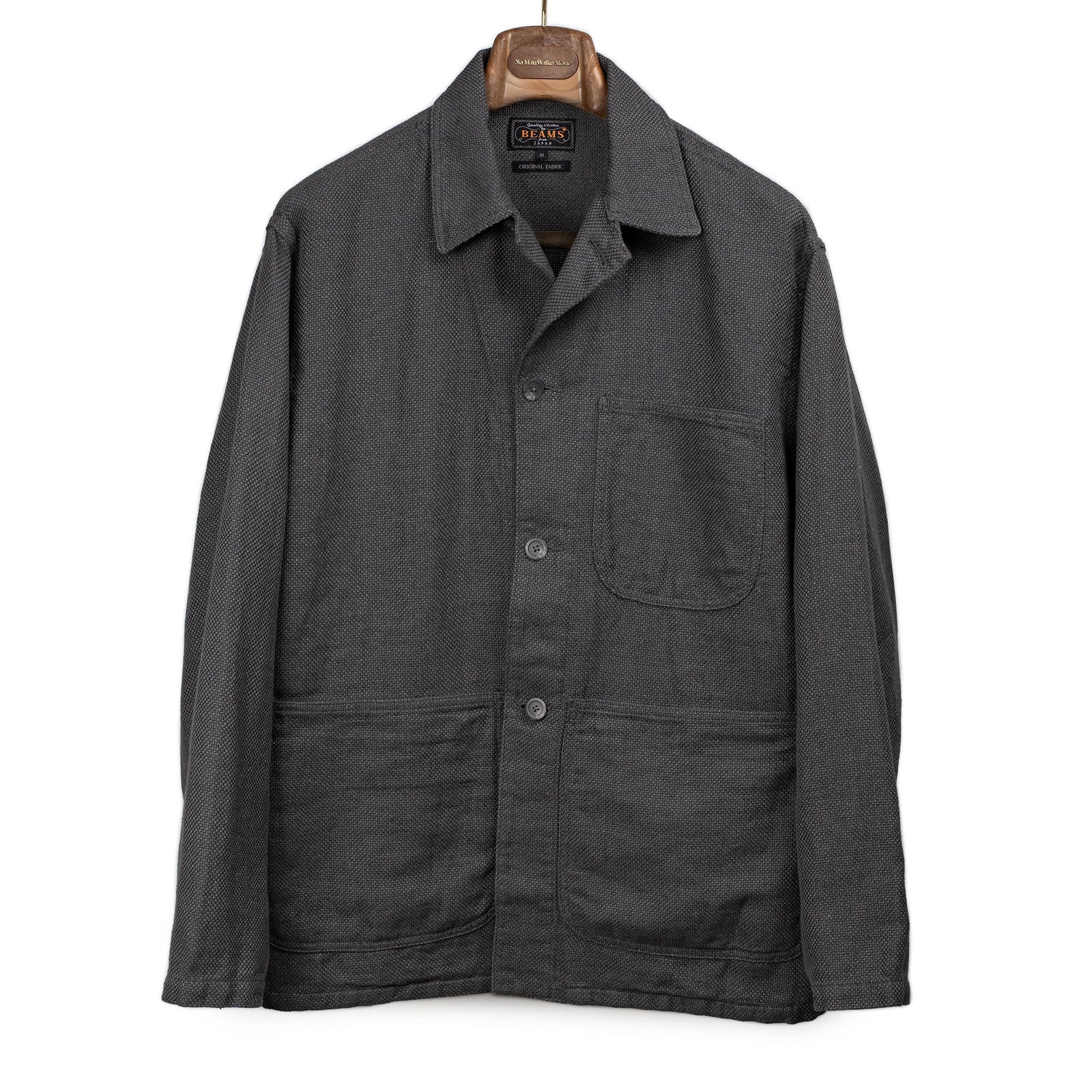 Mil Chore Coat In Dark Grey Linen And Cotton Basketweave Canvas