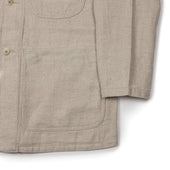 Mil Chore Coat In Off White Linen And Cotton Basketweave Canvas
