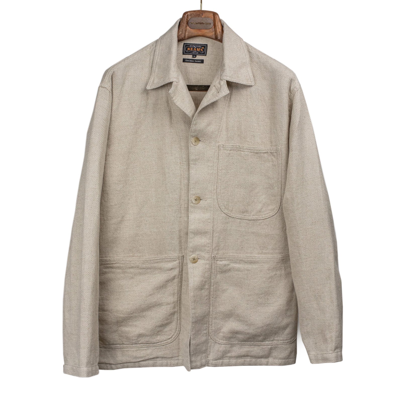 Mil Chore Coat In Off White Linen And Cotton Basketweave Canvas